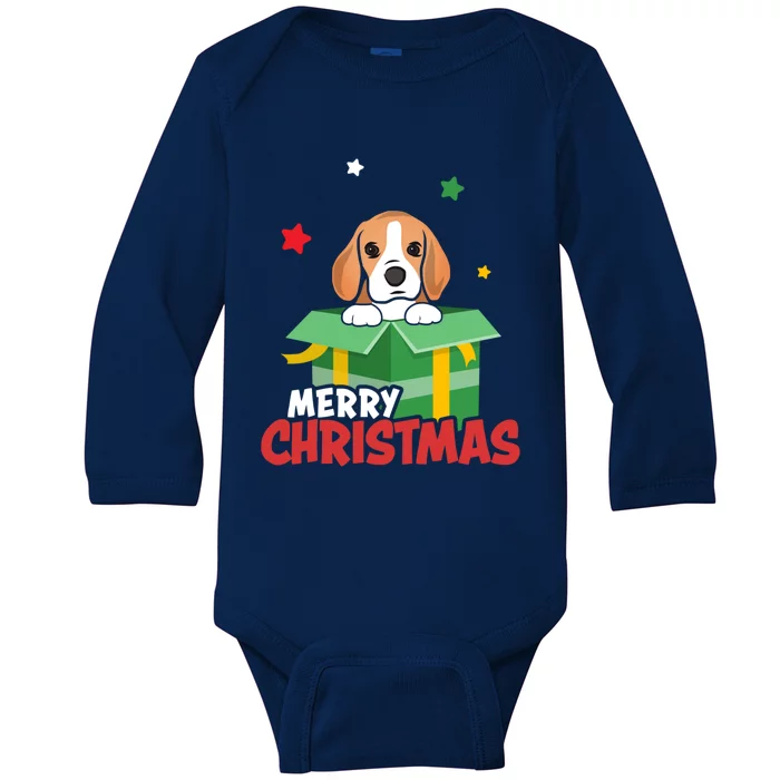 Cute Beagle Santa Dog Lovers Merry Christmas Xmas Design Gift Baby Long Sleeve Bodysuit