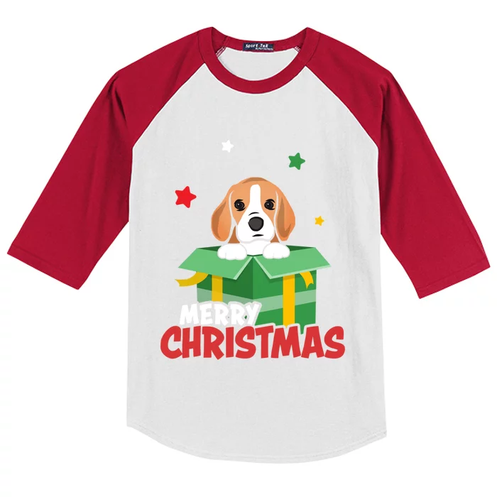 Cute Beagle Santa Dog Lovers Merry Christmas Xmas Design Gift Kids Colorblock Raglan Jersey