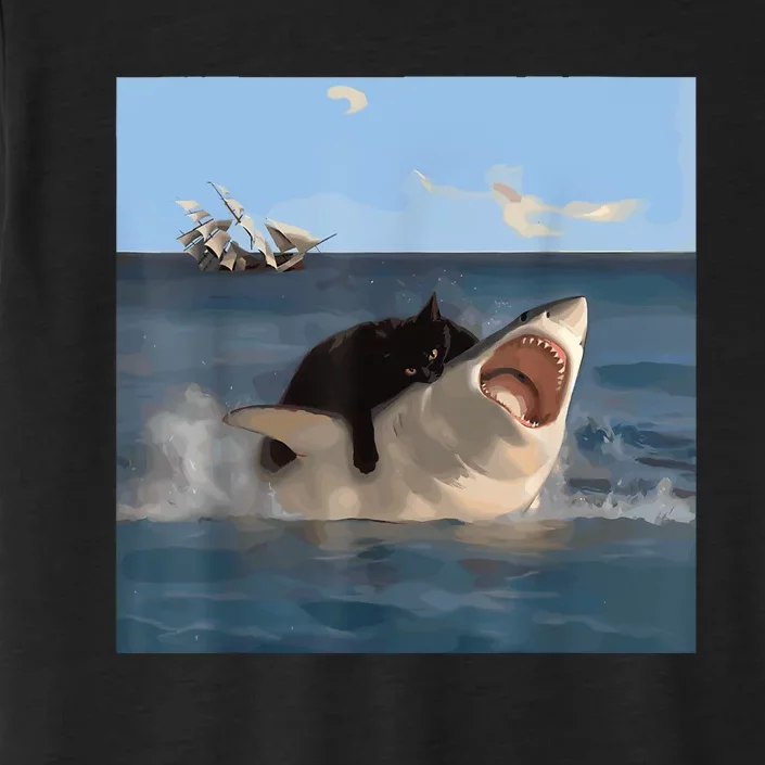 Cat Biting Shark Humorous Playful Funny Cat And Shark ChromaSoft Performance T-Shirt