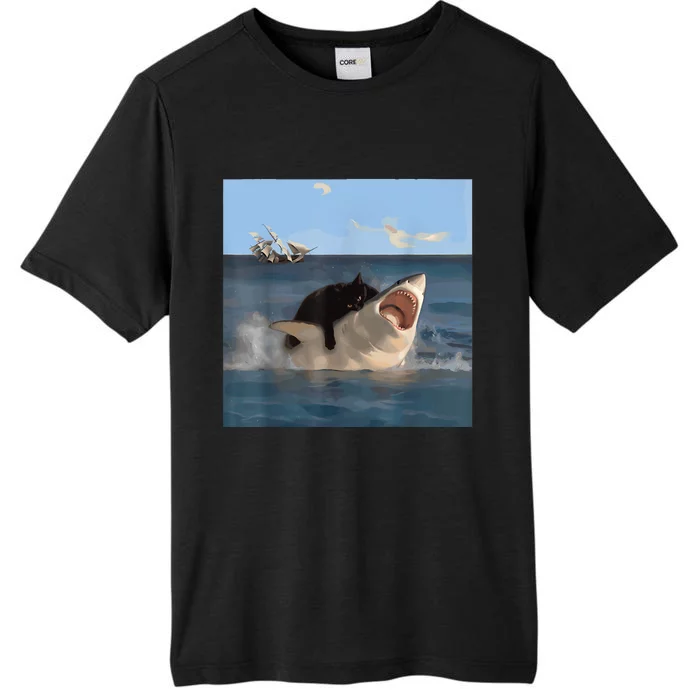 Cat Biting Shark Humorous Playful Funny Cat And Shark ChromaSoft Performance T-Shirt