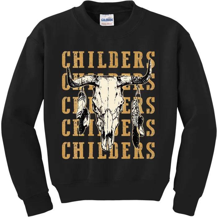 Childers Bull Skull Leopard Cow Skulls Bluegrass Music Kids Sweatshirt