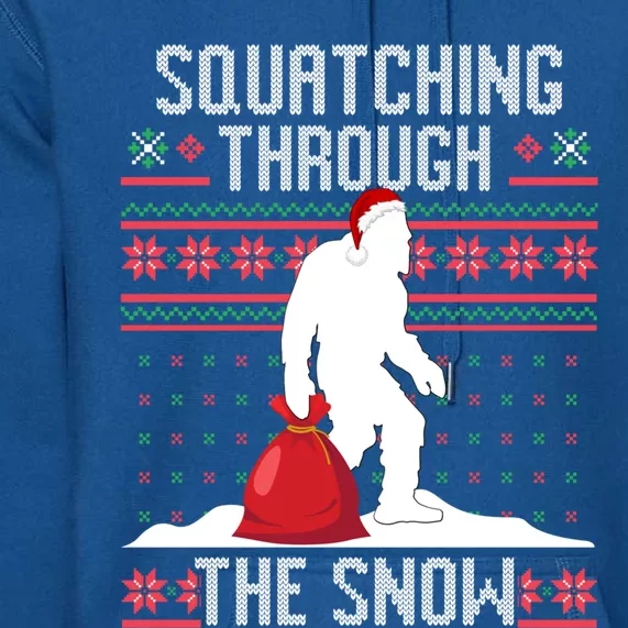 Christmas Bigfoot Squatching Through The Snow Ugly Sweater Gift Premium Hoodie