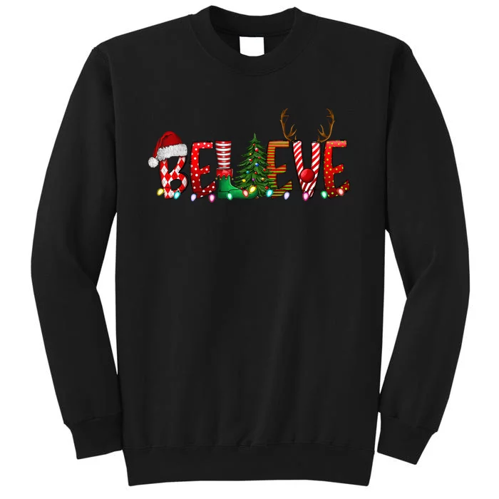 Christmas Believe Santa Hat Elf Xmas Tree Antlers Boy Girls Sweatshirt