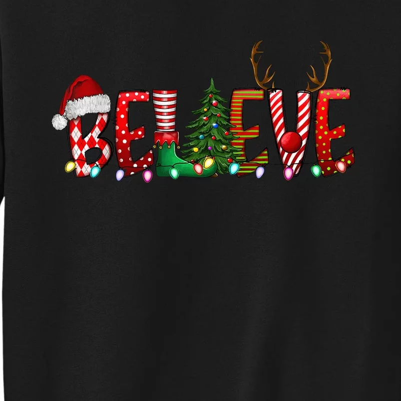 Christmas Believe Santa Hat Elf Xmas Tree Antlers Boy Girls Tall Sweatshirt