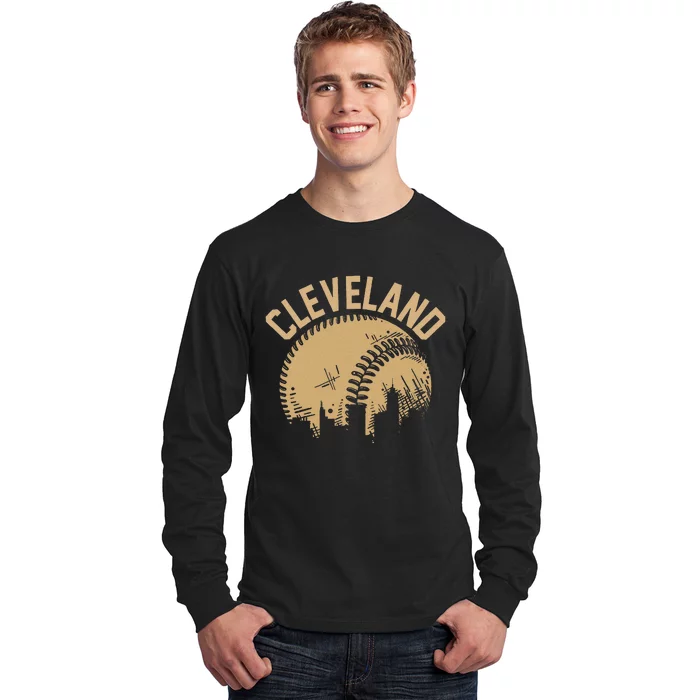 Cleveland Baseball Skyline Ohio Player Coach Fan Long Sleeve Shirt