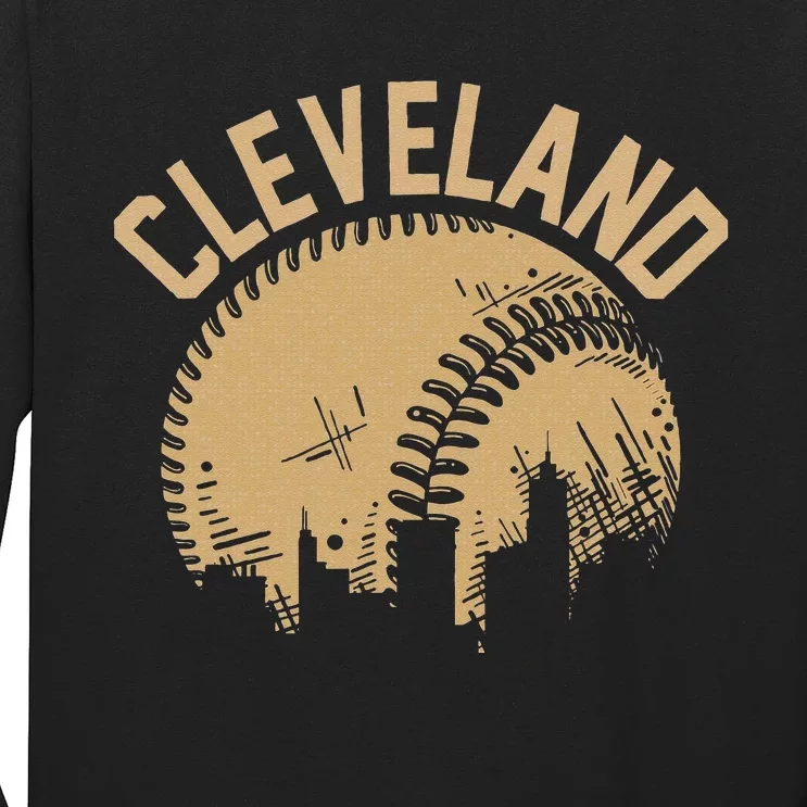 Cleveland Baseball Skyline Ohio Player Coach Fan Long Sleeve Shirt