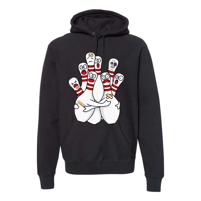 Cartoon Bowling Scared Bowling Pins Funny Sport Bowler Premium Hoodie