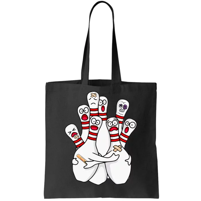 Cartoon Bowling Scared Bowling Pins Funny Sport Bowler Tote Bag