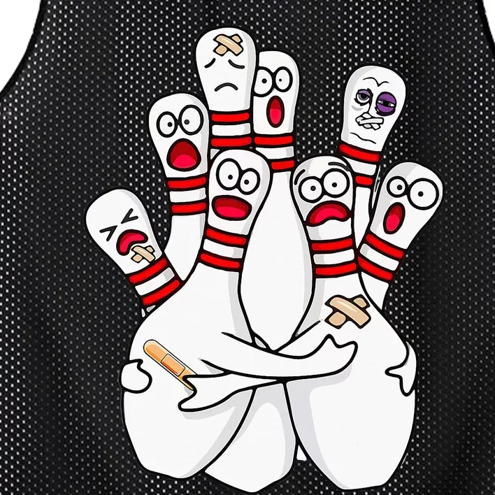 Cartoon Bowling Scared Bowling Pins Funny Sport Bowler Mesh Reversible Basketball Jersey Tank