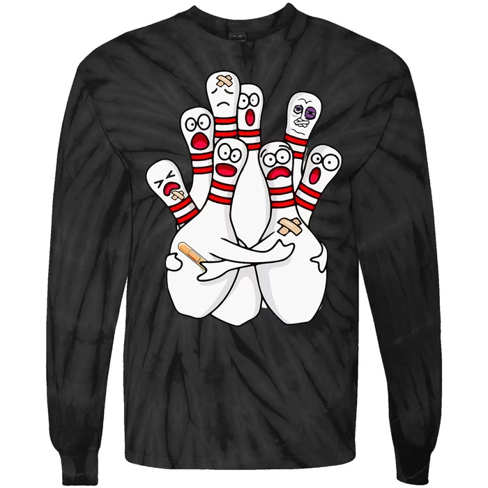 Cartoon Bowling Scared Bowling Pins Funny Sport Bowler Tie-Dye Long Sleeve Shirt