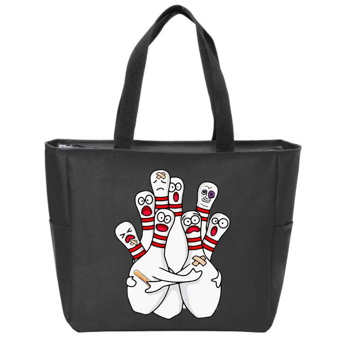 Cartoon Bowling Scared Bowling Pins Funny Sport Bowler Zip Tote Bag