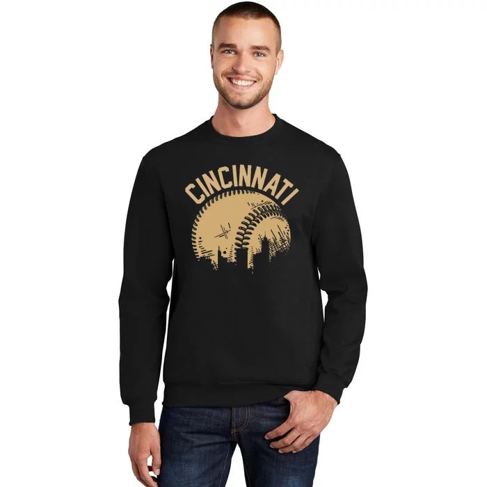 Cincinnati Baseball Skyline Ohio Player Coach Fan Tall Sweatshirt