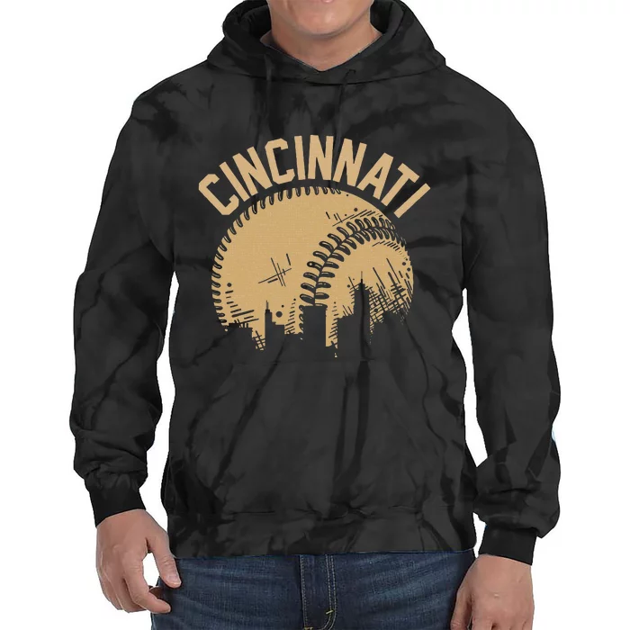 Cincinnati Baseball Skyline Ohio Player Coach Fan Tie Dye Hoodie