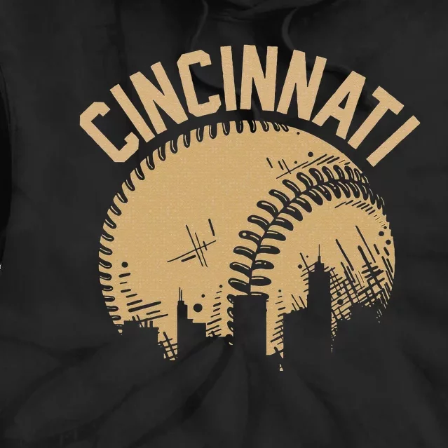 Cincinnati Baseball Skyline Ohio Player Coach Fan Tie Dye Hoodie