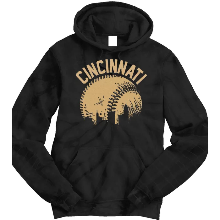 Cincinnati Baseball Skyline Ohio Player Coach Fan Tie Dye Hoodie