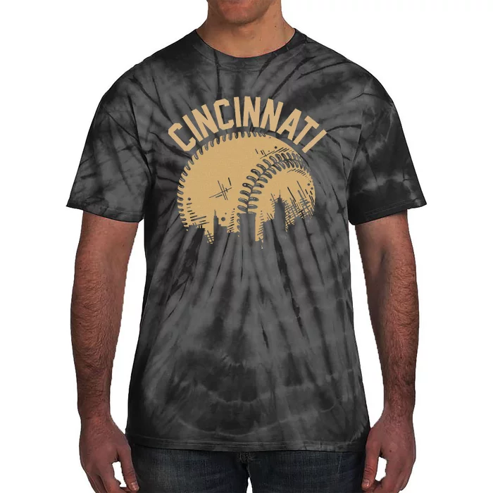 Cincinnati Baseball Skyline Ohio Player Coach Fan Tie-Dye T-Shirt