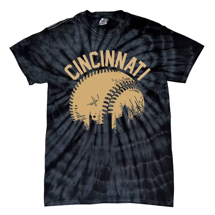 Cincinnati Baseball Skyline Ohio Player Coach Fan Tie-Dye T-Shirt