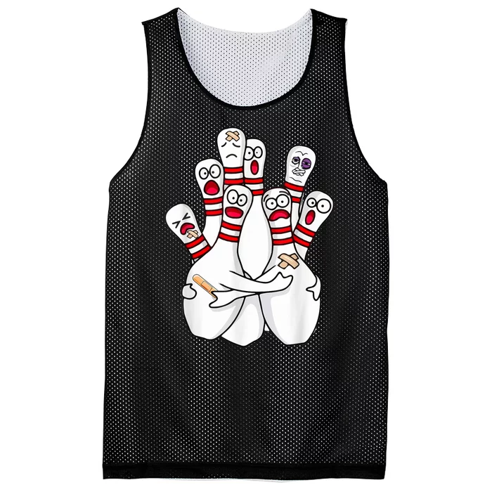 Cartoon Bowling Scared Bowling Pins Funny Sport Bowler Mesh Reversible Basketball Jersey Tank