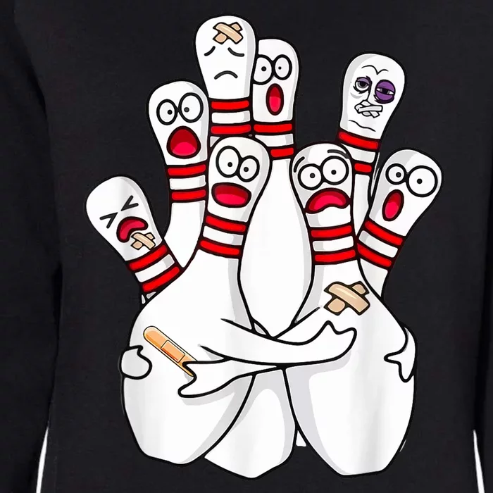 Cartoon Bowling Scared Bowling Pins Funny Sport Bowler Womens California Wash Sweatshirt