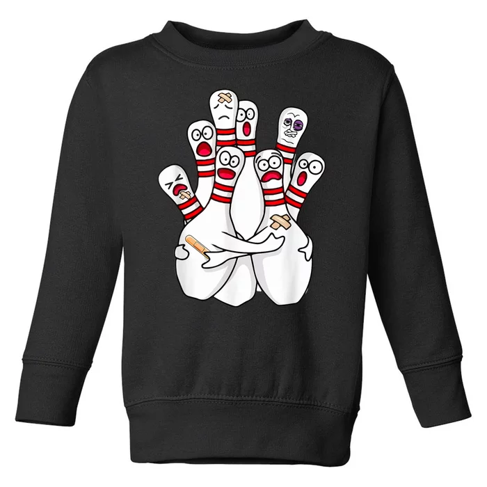 Cartoon Bowling Scared Bowling Pins Funny Sport Bowler Toddler Sweatshirt