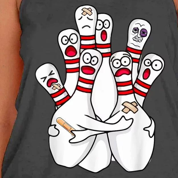 Cartoon Bowling Scared Bowling Pins Funny Sport Bowler Women's Knotted Racerback Tank