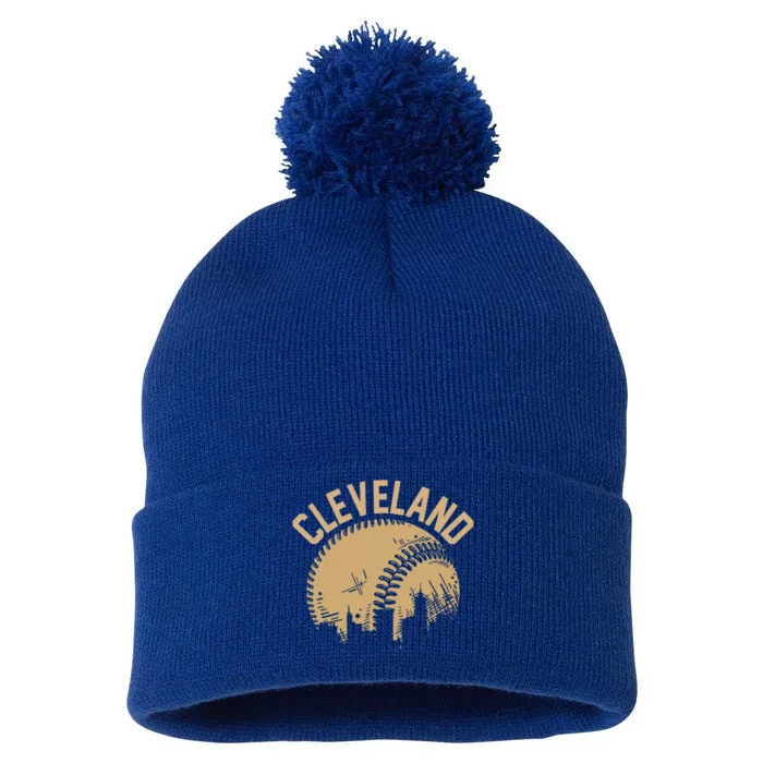 Cleveland Baseball Skyline Ohio Player Coach Fan Pom Pom 12in Knit Beanie