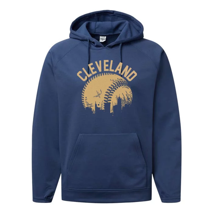 Cleveland Baseball Skyline Ohio Player Coach Fan Performance Fleece Hoodie