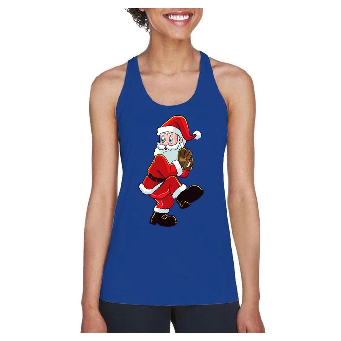 Christmas Baseball Santa Claus Pitcher Boy Xmas Women's Racerback Tank