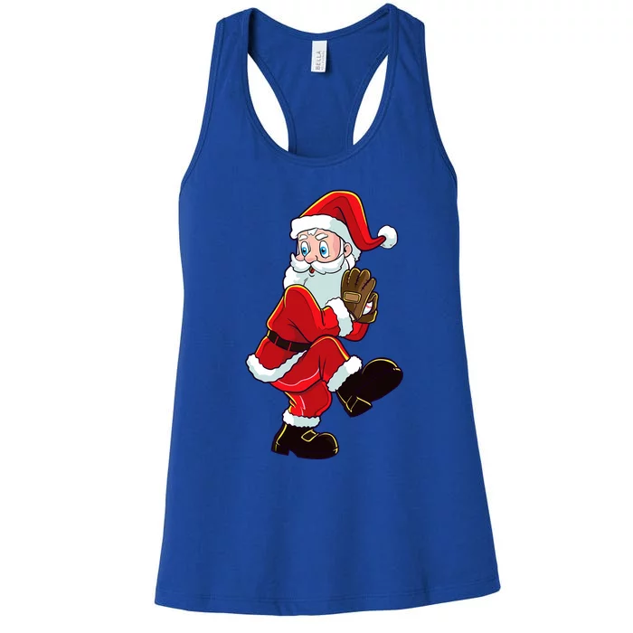 Christmas Baseball Santa Claus Pitcher Boy Xmas Women's Racerback Tank