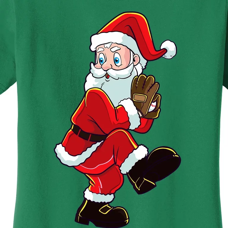 Christmas Baseball Santa Claus Pitcher Boy Xmas Women's T-Shirt