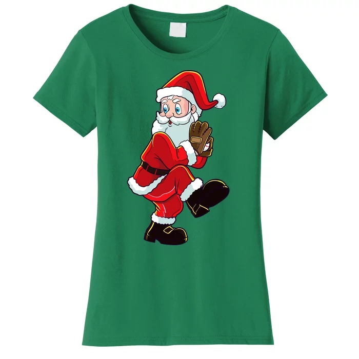 Christmas Baseball Santa Claus Pitcher Boy Xmas Women's T-Shirt