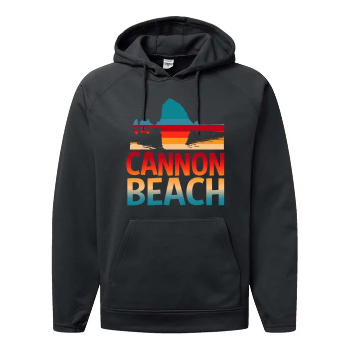 Cannon Beach Skyline Oregon Haystack Rock Souvenir Performance Fleece Hoodie