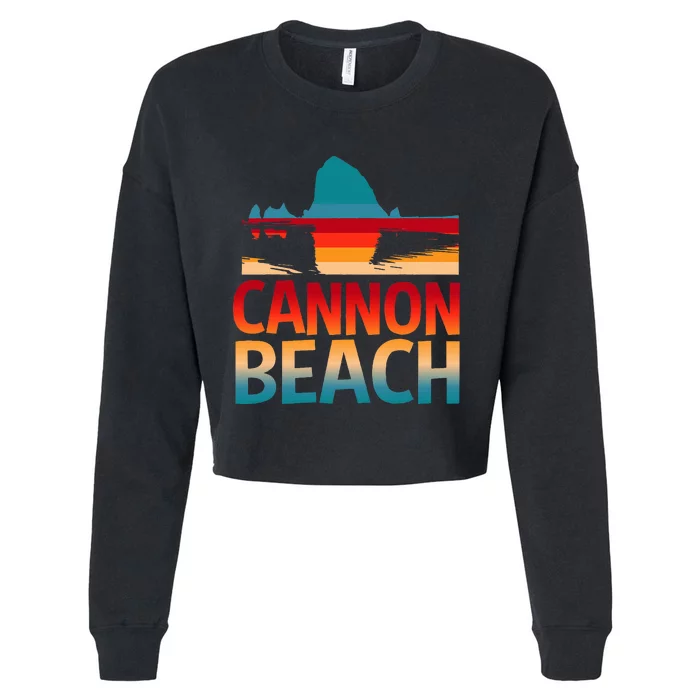 Cannon Beach Skyline Oregon Haystack Rock Souvenir Cropped Pullover Crew