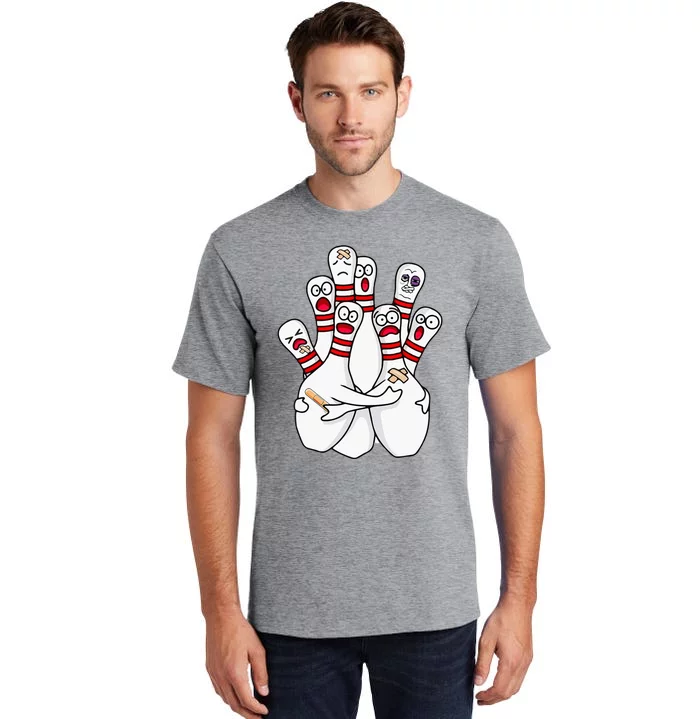 Cartoon Bowling Scared Bowling Pins Tall T-Shirt