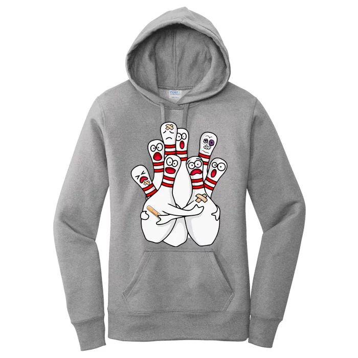 Cartoon Bowling Scared Bowling Pins Women's Pullover Hoodie