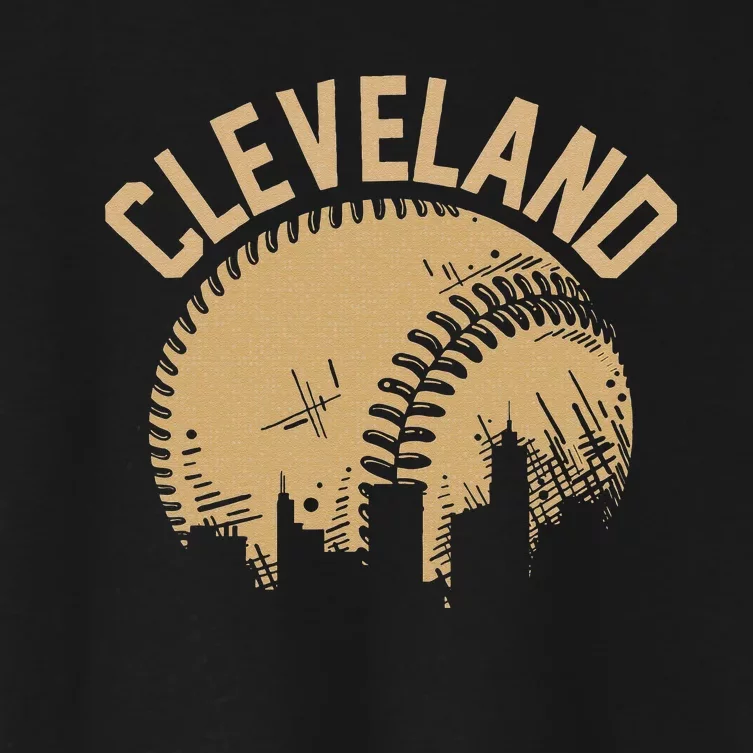 Cleveland Baseball Skyline Ohio Player Coach Fan Women's Crop Top Tee