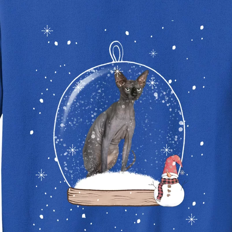 Christmas Black Sphynx Cat Snow Globe Funny Gift Xmas Tall Sweatshirt