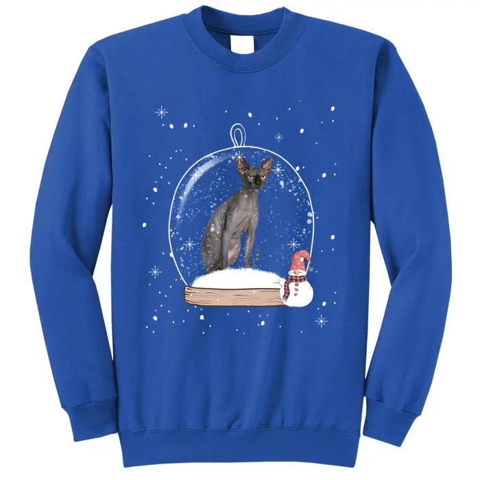 Christmas Black Sphynx Cat Snow Globe Funny Gift Xmas Tall Sweatshirt