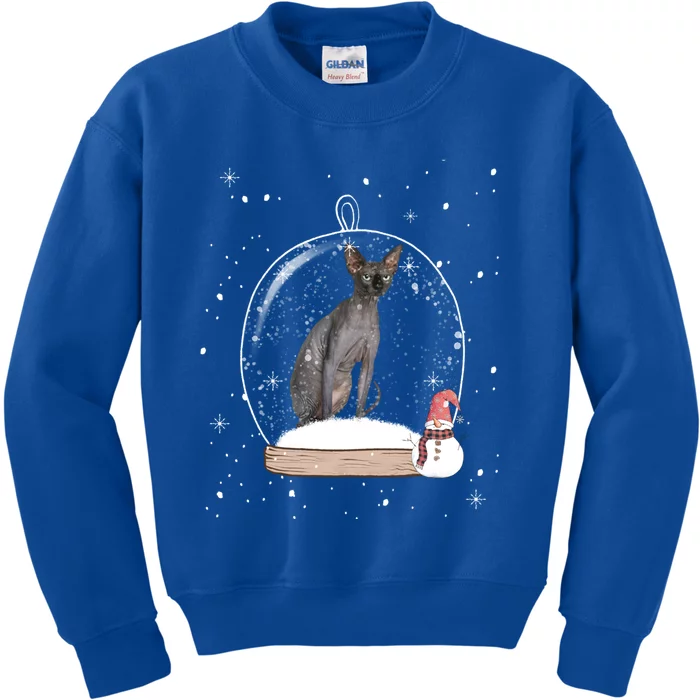 Christmas Black Sphynx Cat Snow Globe Funny Gift Xmas Kids Sweatshirt