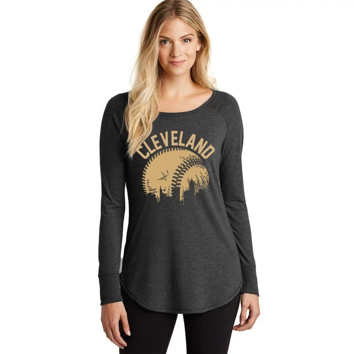 Cleveland Baseball Skyline Ohio Player Coach Fan Women's Perfect Tri Tunic Long Sleeve Shirt