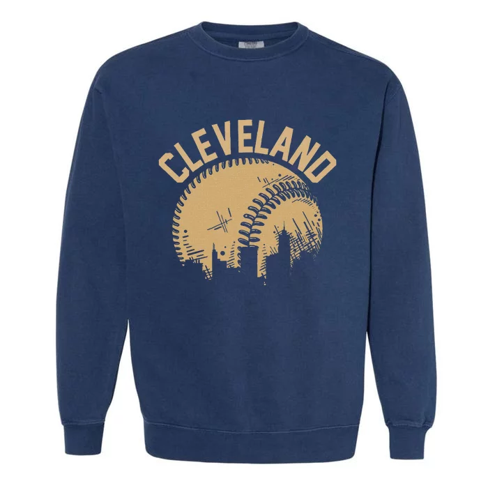 Cleveland Baseball Skyline Ohio Player Coach Fan Garment-Dyed Sweatshirt