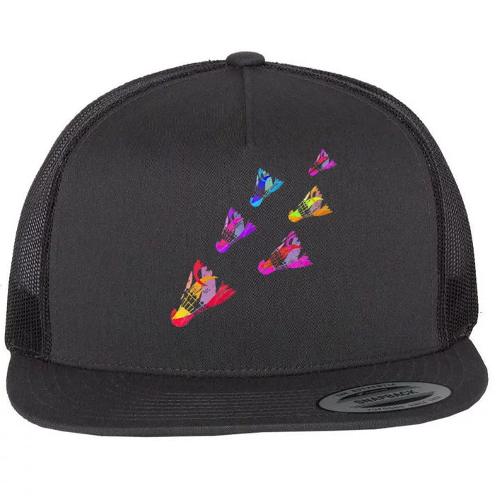 Colorful Badminton Shuttlecock Art Sports Flat Bill Trucker Hat