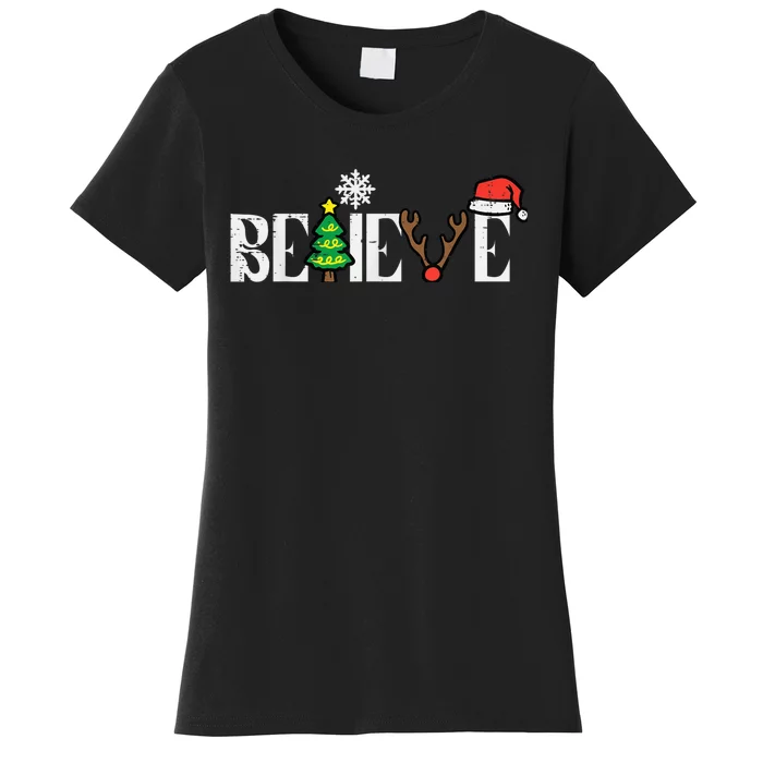 Christmas Believe Santa Xmas Boy Girls Kid Kid  Wo Women's T-Shirt