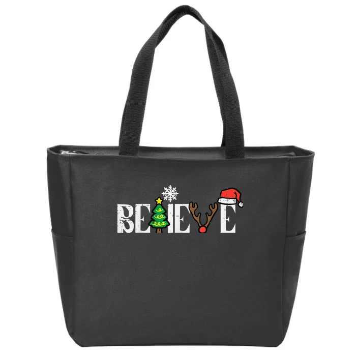 Christmas Believe Santa Xmas Boy Girls Kid Kid  Wo Zip Tote Bag