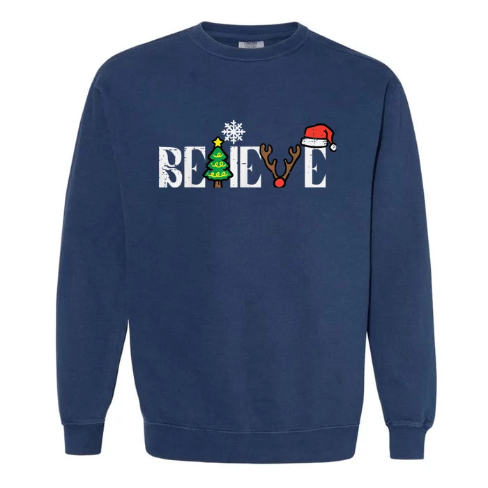 Christmas Believe Santa Xmas Boy Girls Kid Kid  Wo Garment-Dyed Sweatshirt