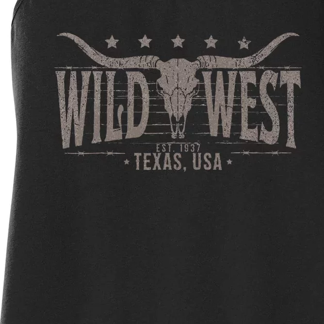 Cow Bull Skull Longhorn Skull Western Country Music Trip Women's Racerback Tank