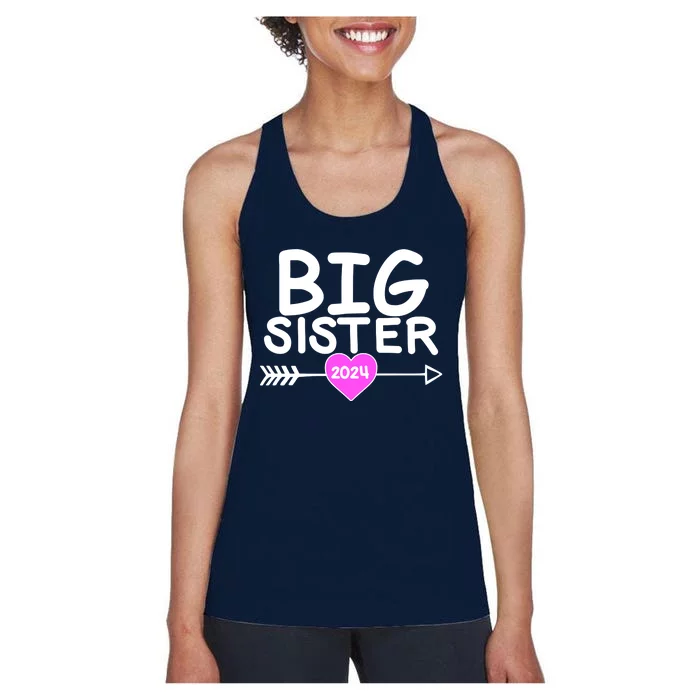 Cute Big Sister 2024 Heart Arrow Women's Racerback Tank