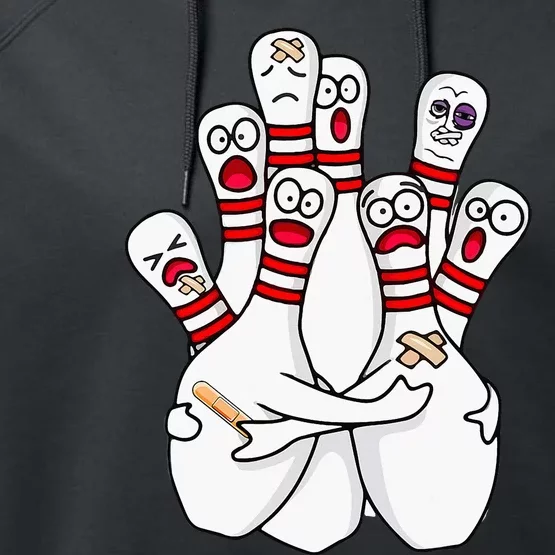 Cartoon Bowling Scared Bowling Pins Funny Sport Bowler Performance Fleece Hoodie