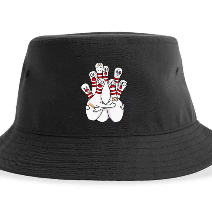 Cartoon Bowling Scared Bowling Pins Funny Sport Bowler Sustainable Bucket Hat