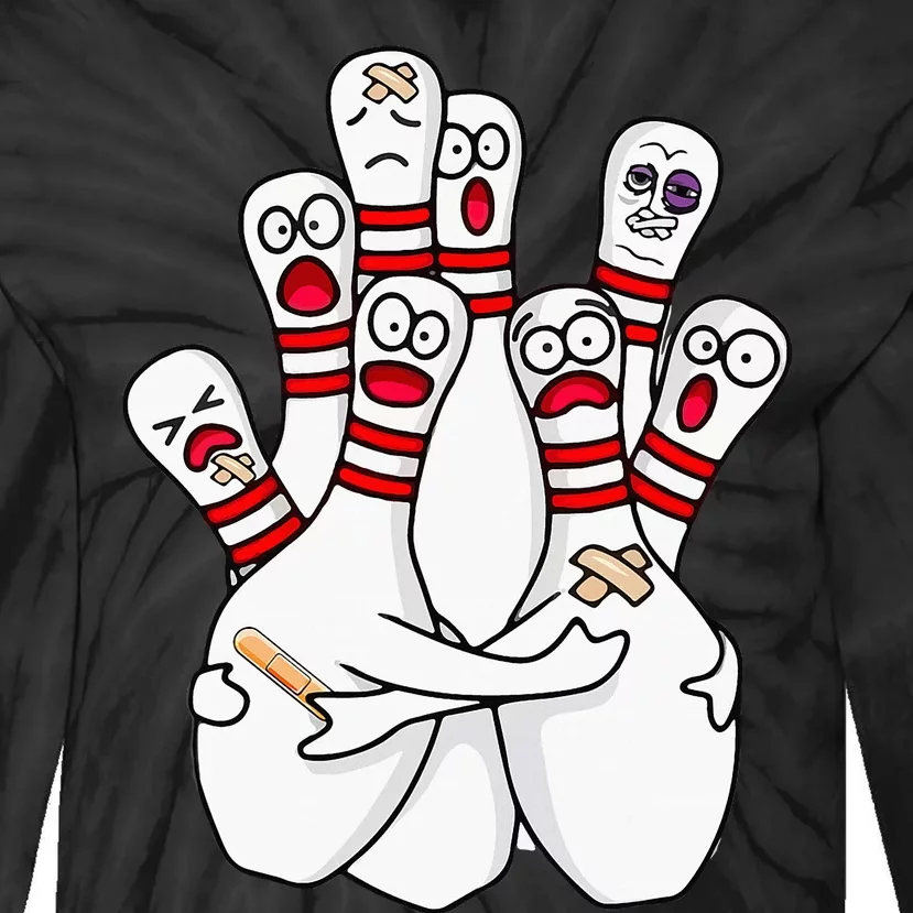 Cartoon Bowling Scared Bowling Pins Funny Sport Bowler Tie-Dye Long Sleeve Shirt